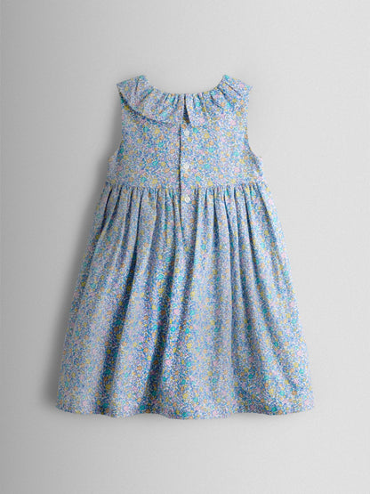 JoJo Maman Bébé Blue Floral Sleeveless Smocked Floral Dress image 3