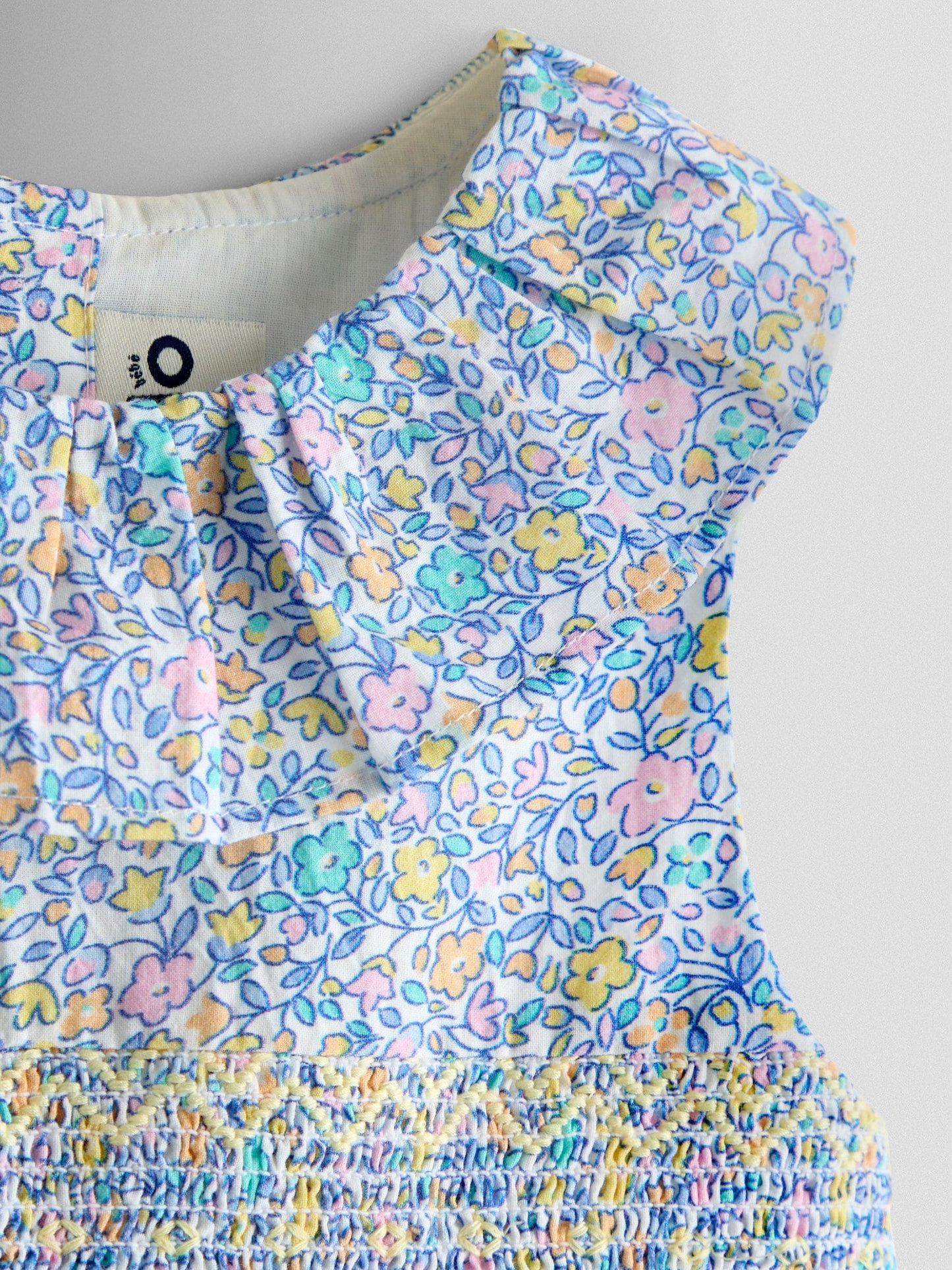 JoJo Maman Bébé Blue Floral Sleeveless Smocked Floral Dress image 6