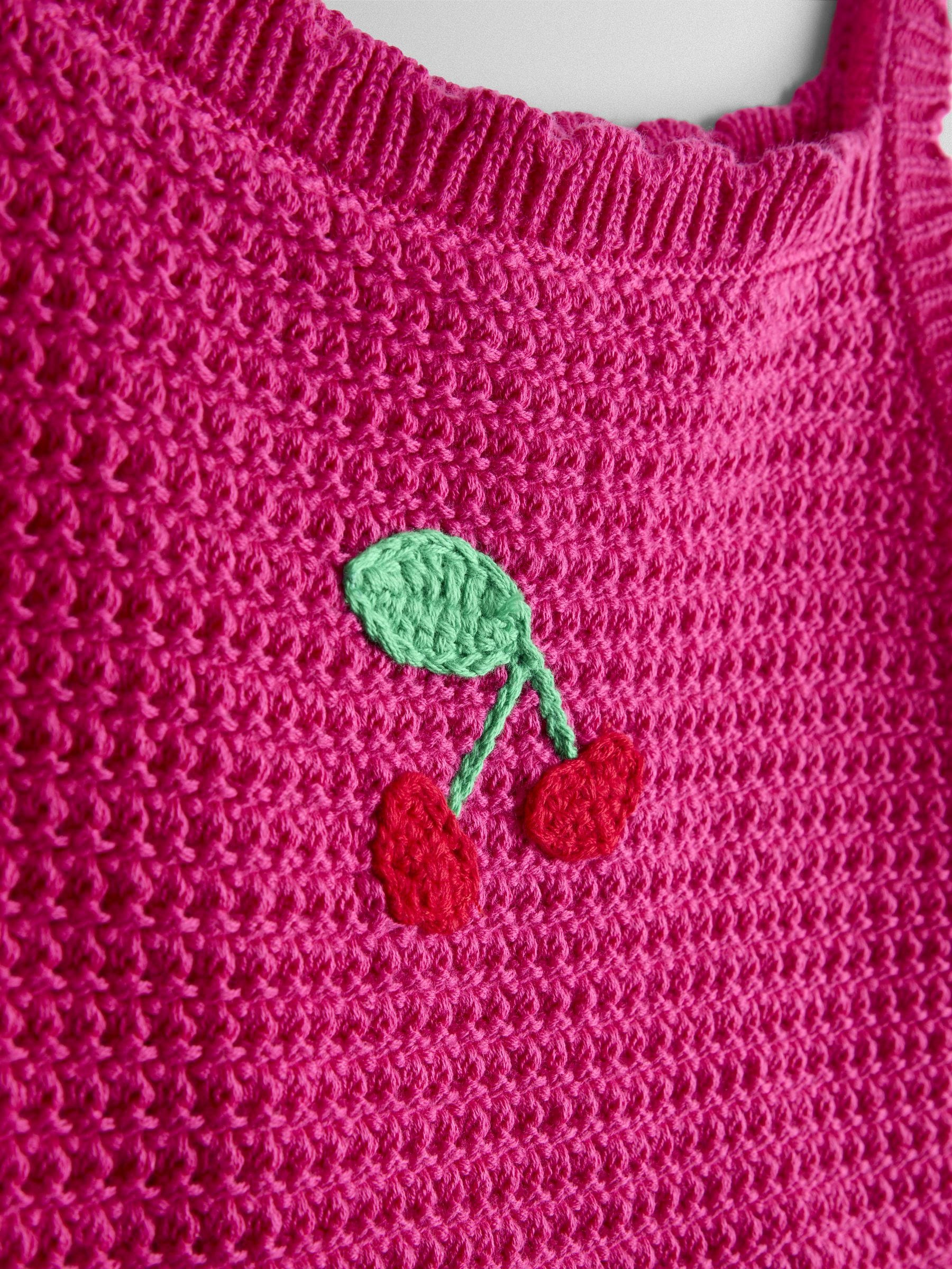JoJo Maman Bébé Pink Gingham Cherry Seersucker Knit Combo Appliqué Dress image 3
