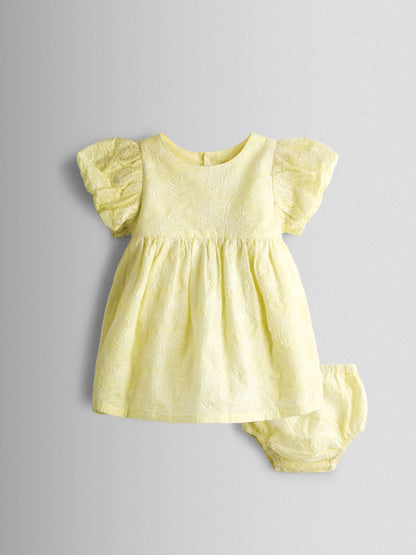JoJo Maman Bébé Yellow Broderie Puff Sleeve Dress image 1