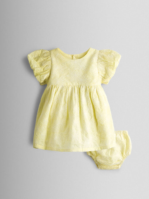 JoJo Maman Bébé Yellow Broderie Puff Sleeve Dress image 1