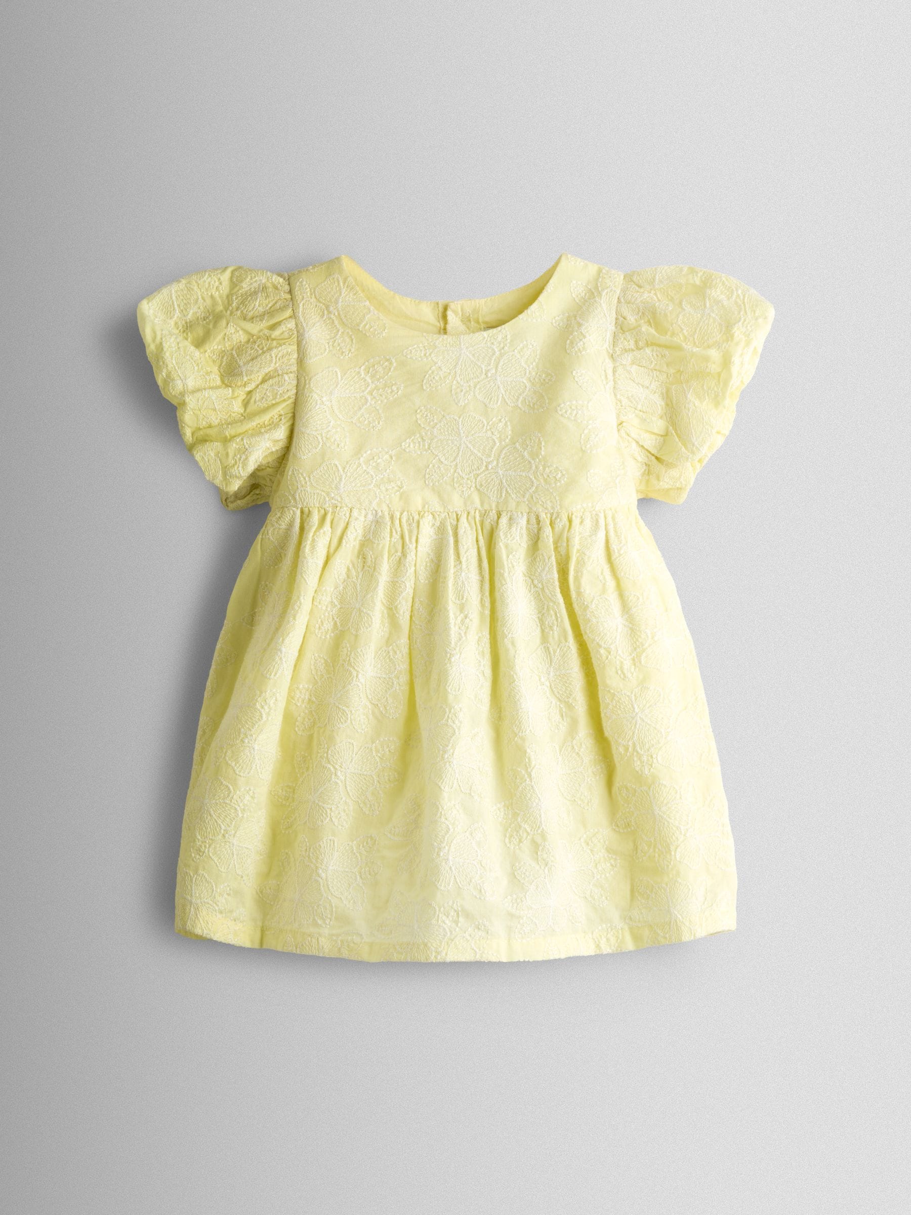 JoJo Maman Bébé Yellow Broderie Puff Sleeve Dress image 2
