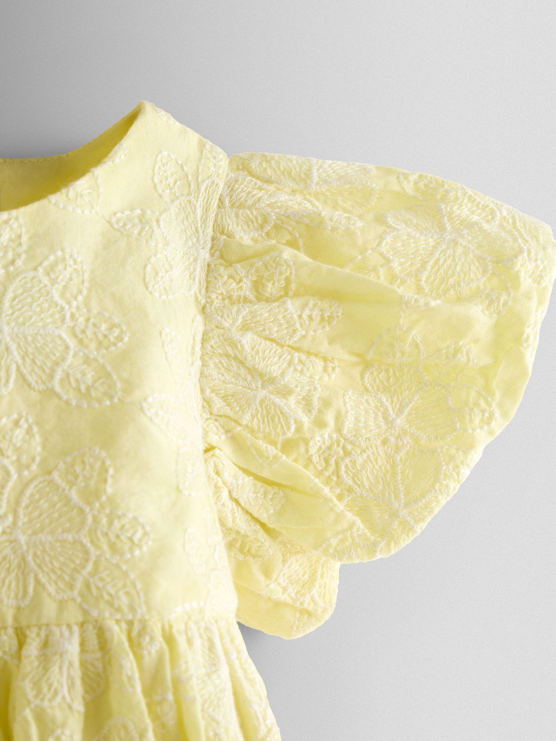 JoJo Maman Bébé Yellow Broderie Puff Sleeve Dress image 6