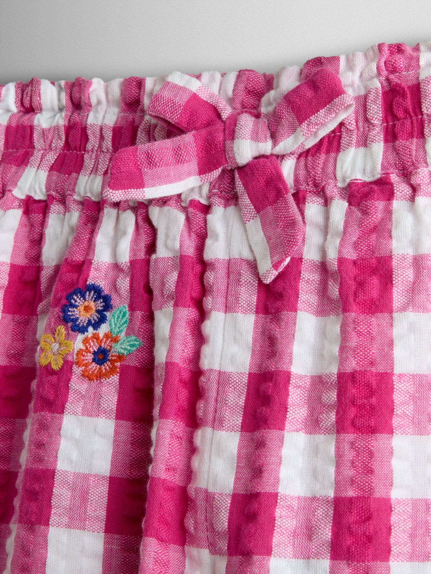 JoJo Maman Bébé Fuchsia Pink Gingham Frill Hem Embroidered Trousers image 4