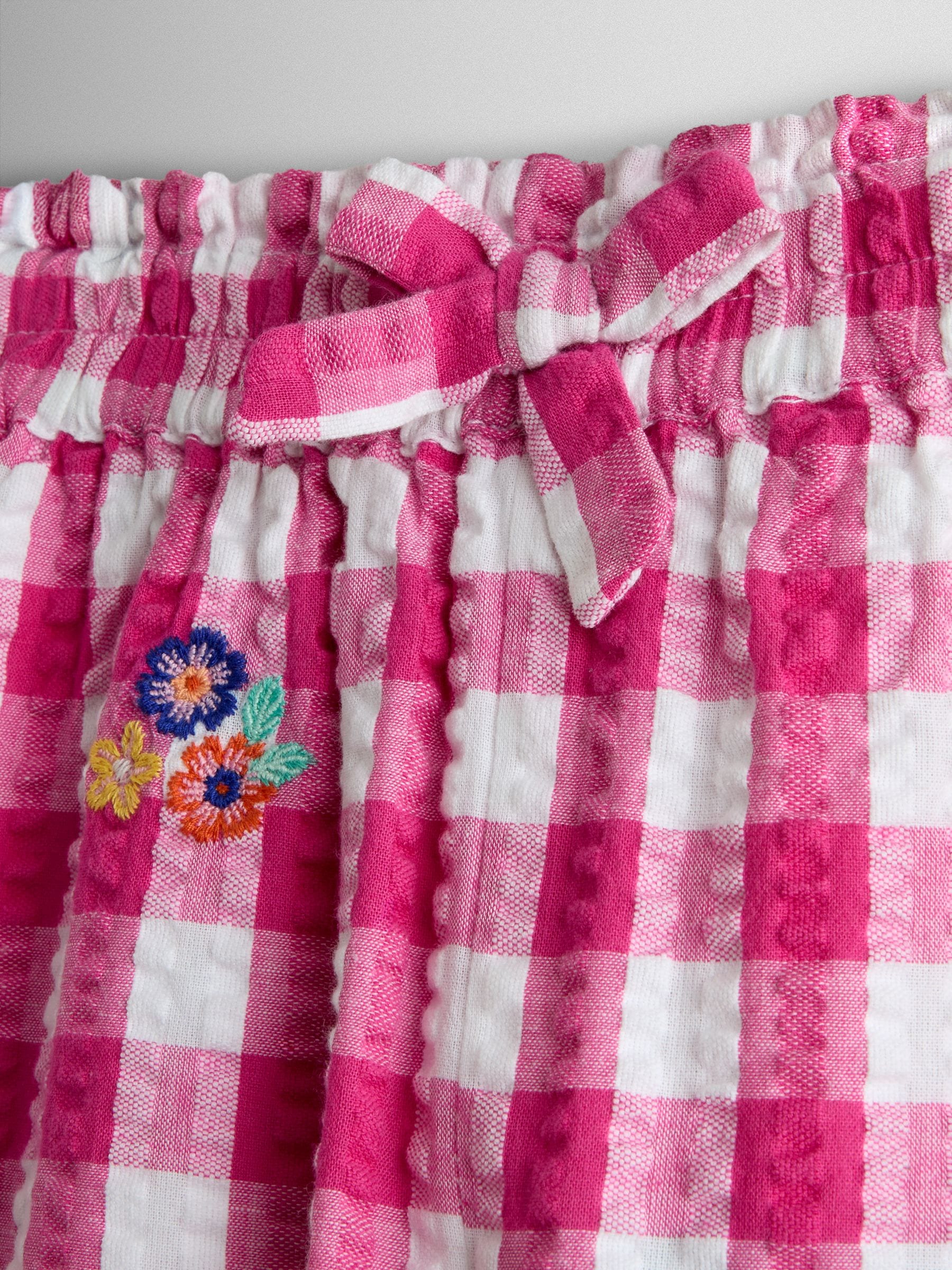 JoJo Maman Bébé Fuchsia Pink Gingham Frill Hem Embroidered Trousers image 4