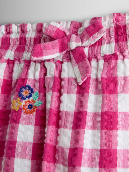 JoJo Maman Bébé Fuchsia Pink Gingham Frill Hem Embroidered Trousers image 4