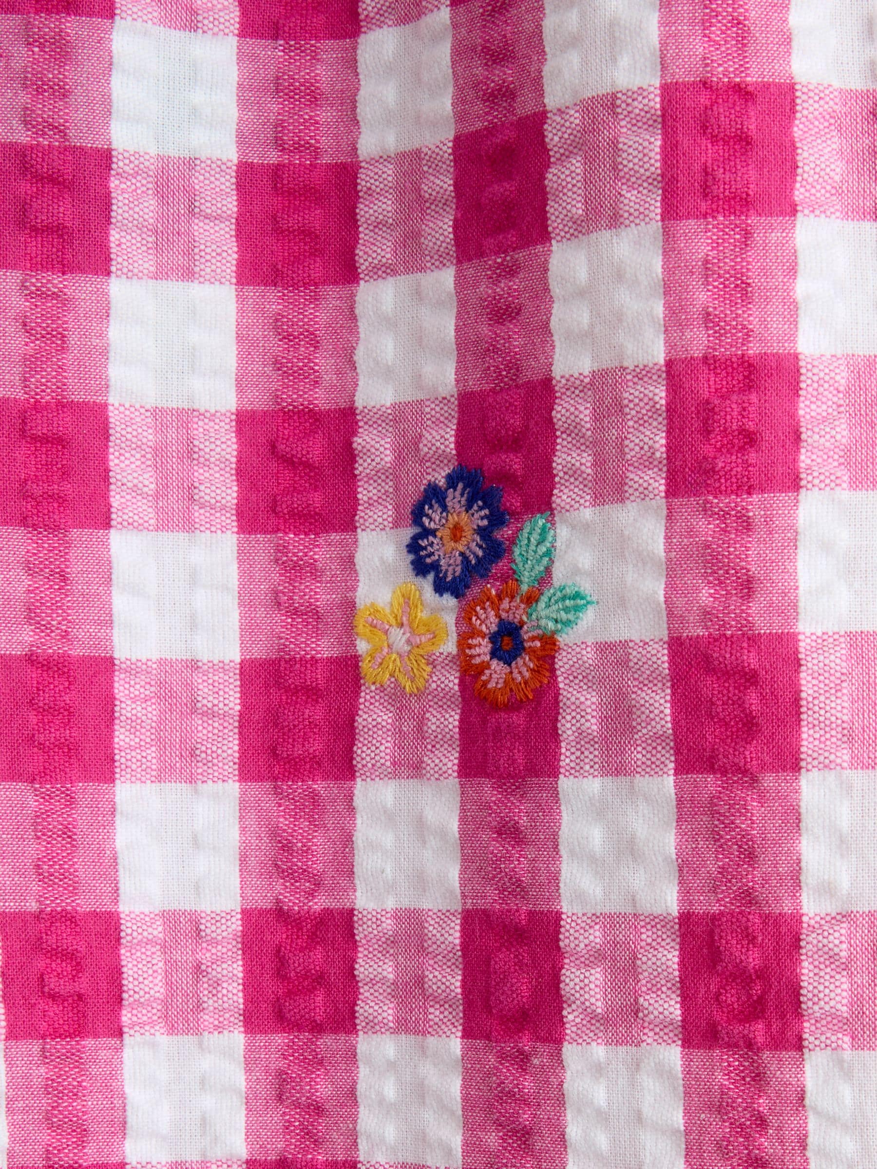 JoJo Maman Bébé Fuchsia Pink Gingham Frill Hem Embroidered Trousers image 5