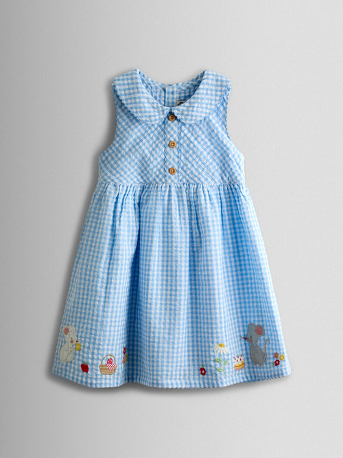 JoJo Maman Bébé Blue Appliqué Mouse Collared Sleeveless Dress image 1