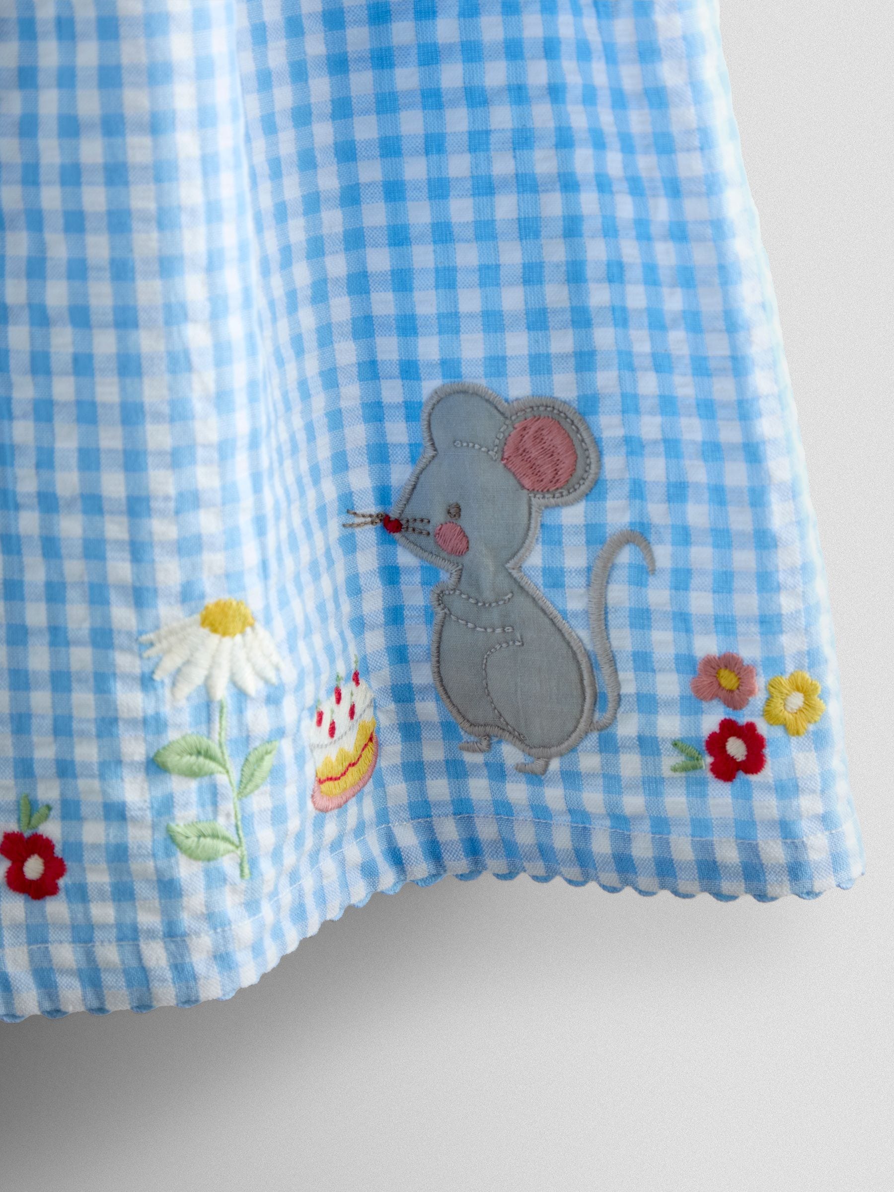 JoJo Maman Bébé Blue Appliqué Mouse Collared Sleeveless Dress image 3