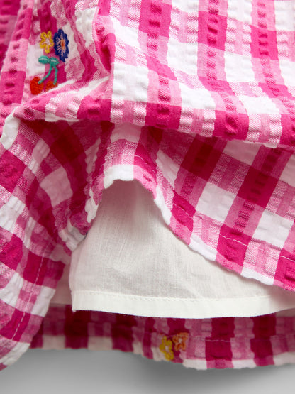 JoJo Maman Bébé Pink Gingham Fruit Embroidered Seersucker Combo Dress image 3