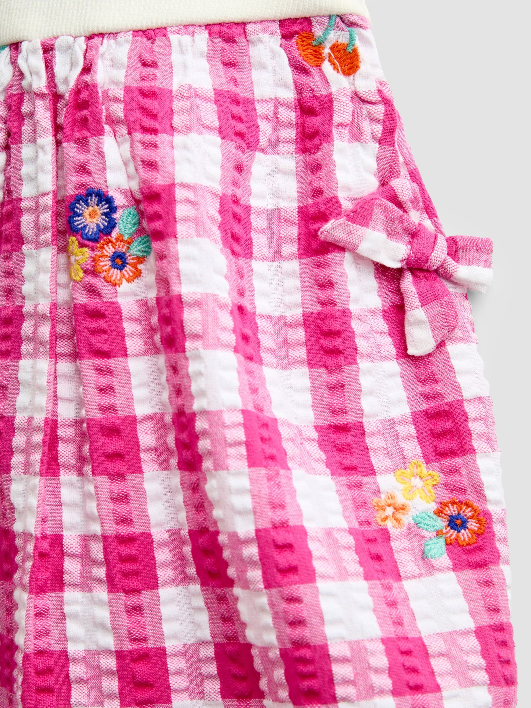 JoJo Maman Bébé Pink Gingham Fruit Embroidered Seersucker Combo Dress image 4