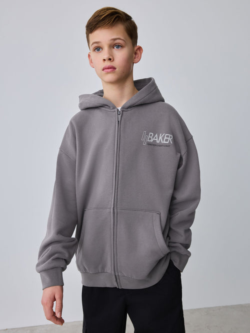 Baker by Ted Baker Charcoal Grey Oversized Graphic Zip Through Hoodie image 1