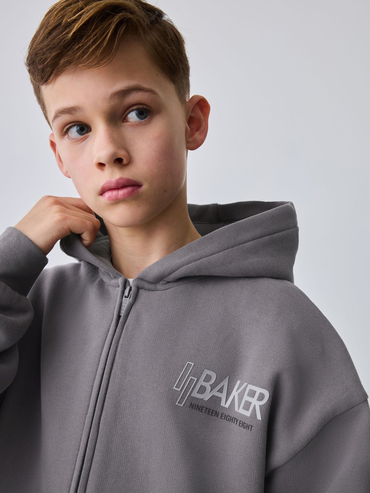 Baker by Ted Baker Charcoal Grey Oversized Graphic Zip Through Hoodie image 4