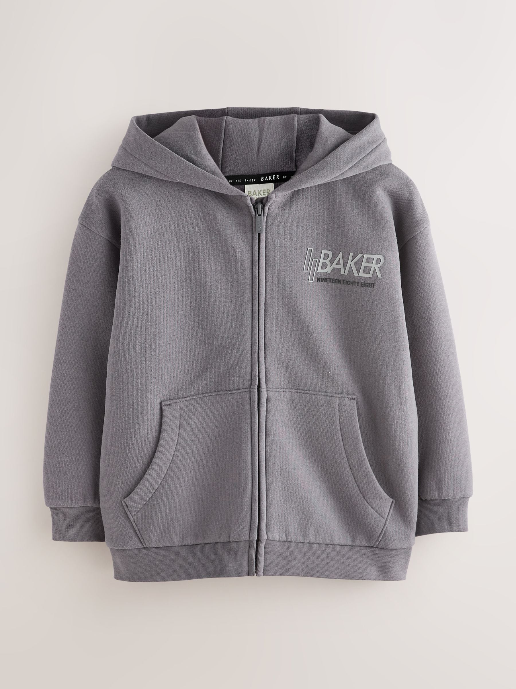 Baker by Ted Baker Charcoal Grey Oversized Graphic Zip Through Hoodie image 6