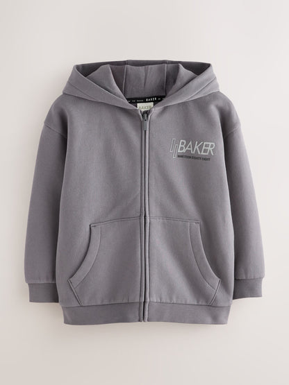 Baker by Ted Baker Charcoal Grey Oversized Graphic Zip Through Hoodie image 6