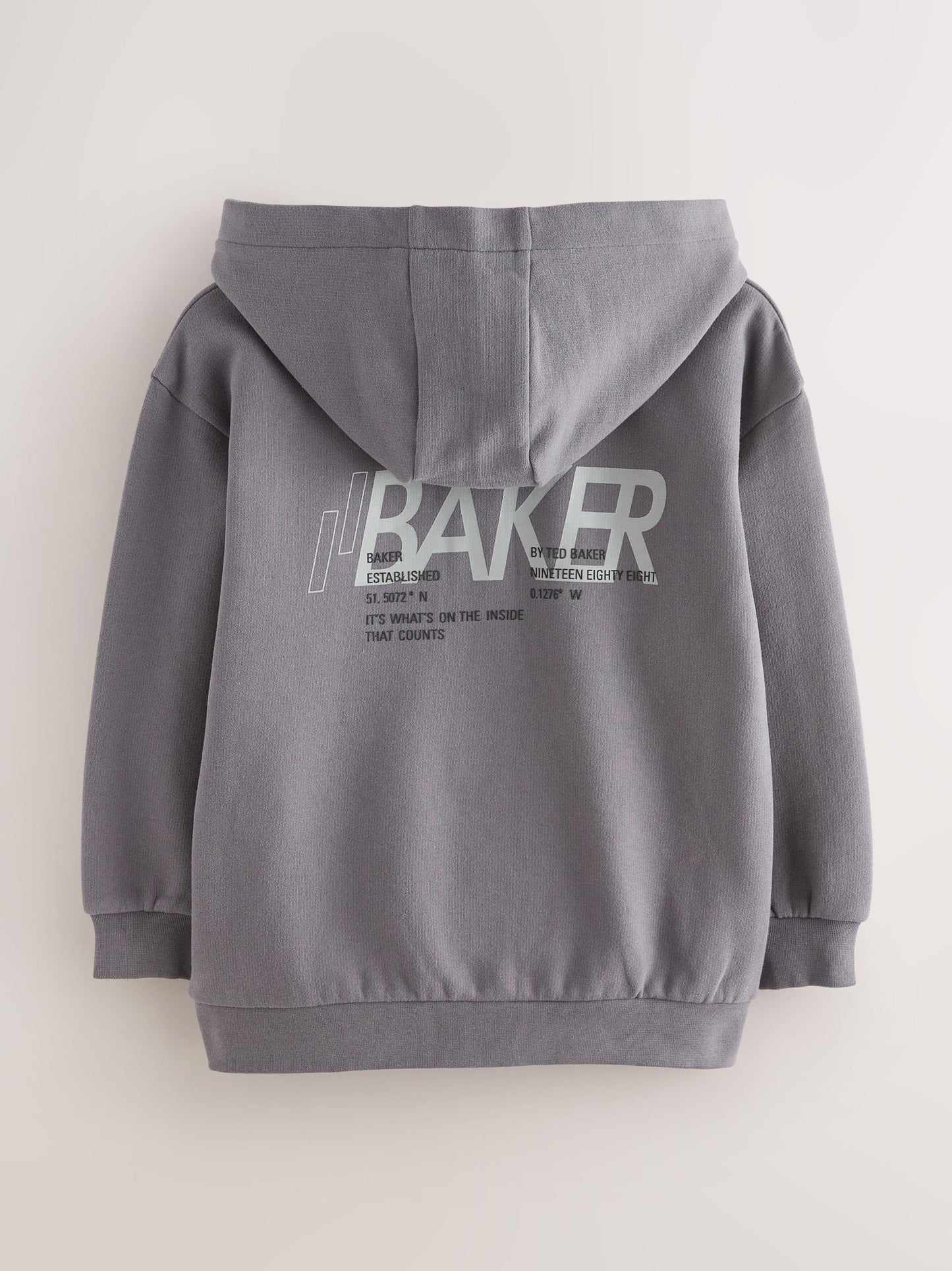 Baker by Ted Baker Charcoal Grey Oversized Graphic Zip Through Hoodie image 7