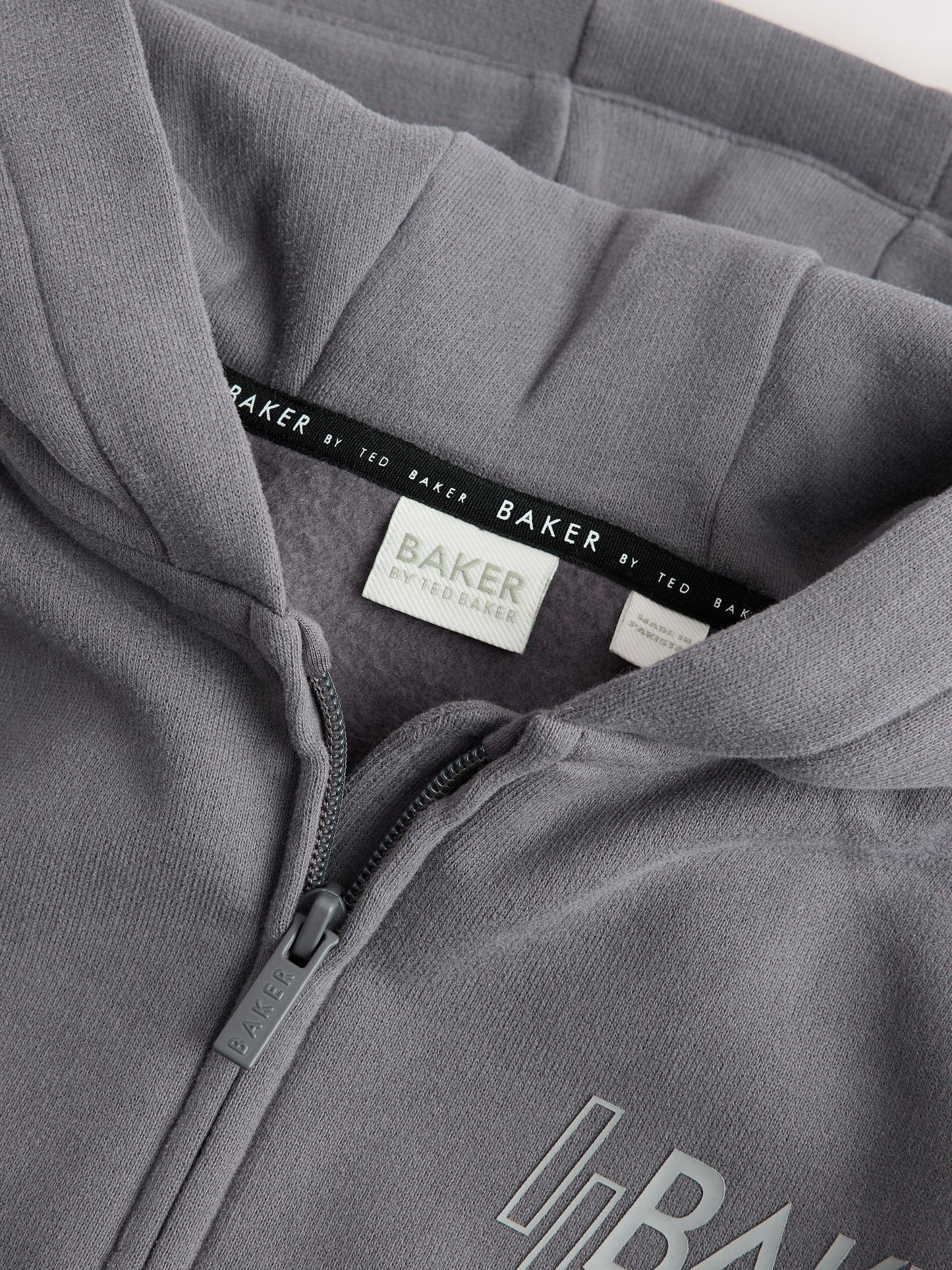 Baker by Ted Baker Charcoal Grey Oversized Graphic Zip Through Hoodie image 8