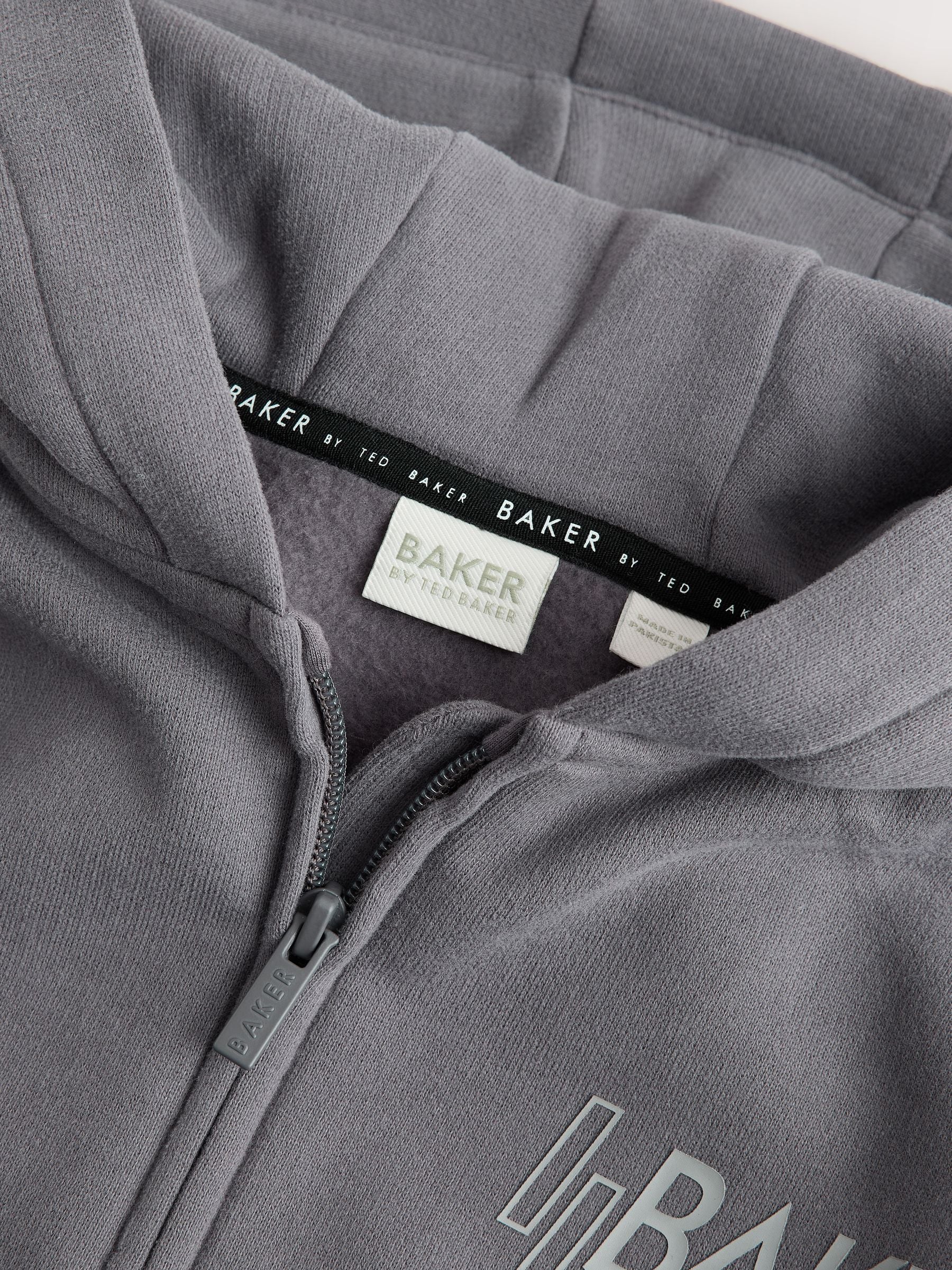 Baker by Ted Baker Charcoal Grey Oversized Graphic Zip Through Hoodie image 8