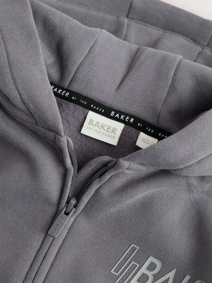 Baker by Ted Baker Charcoal Grey Oversized Graphic Zip Through Hoodie image 8