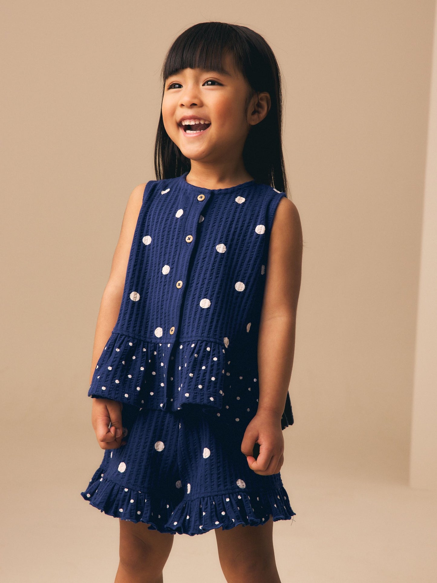 Navy Spot Peplum Vest and Shorts Set (3mths-7yrs) image 1