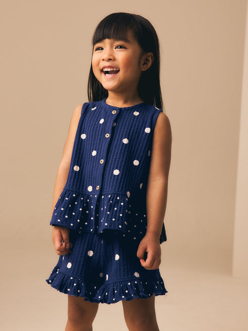 Dsiney Kidz - Navy Spot Peplum Vest and Shorts Set (3mths-7yrs) image 1