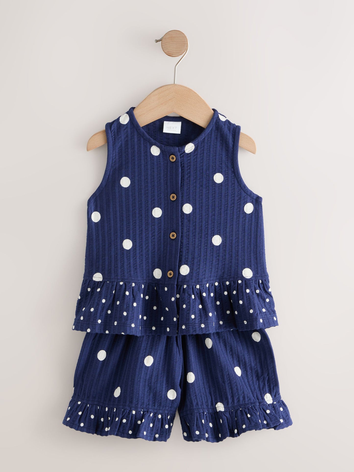 Navy Spot Peplum Vest and Shorts Set (3mths-7yrs) image 5