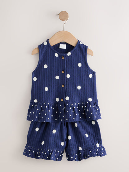 Navy Spot Peplum Vest and Shorts Set (3mths-7yrs) image 5