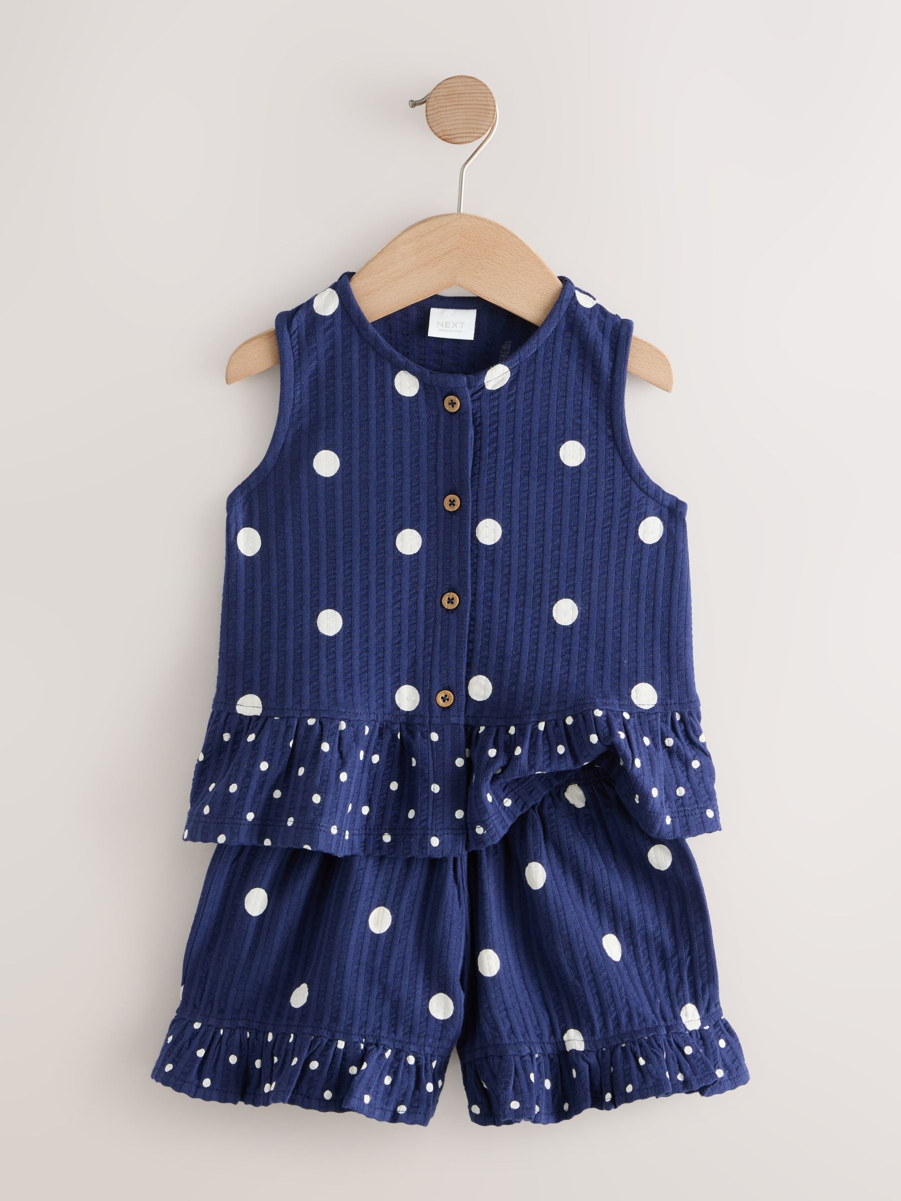 Navy Spot Peplum Vest and Shorts Set (3mths-7yrs) image 6