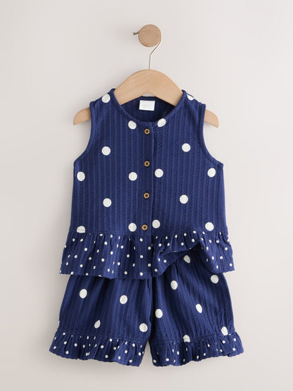 Navy Spot Peplum Vest and Shorts Set (3mths-7yrs) image 6