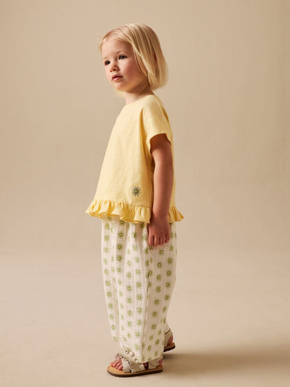 Yellow Flower Wide Leg Trousers Set (3mths-7yrs) image 1