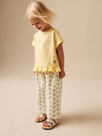 Yellow Flower Wide Leg Trousers Set (3mths-7yrs) image 2