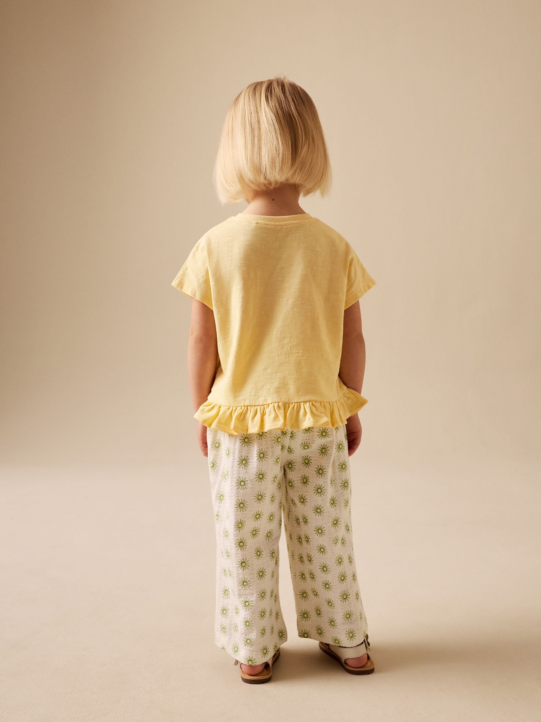 Yellow Flower Wide Leg Trousers Set (3mths-7yrs) image 3
