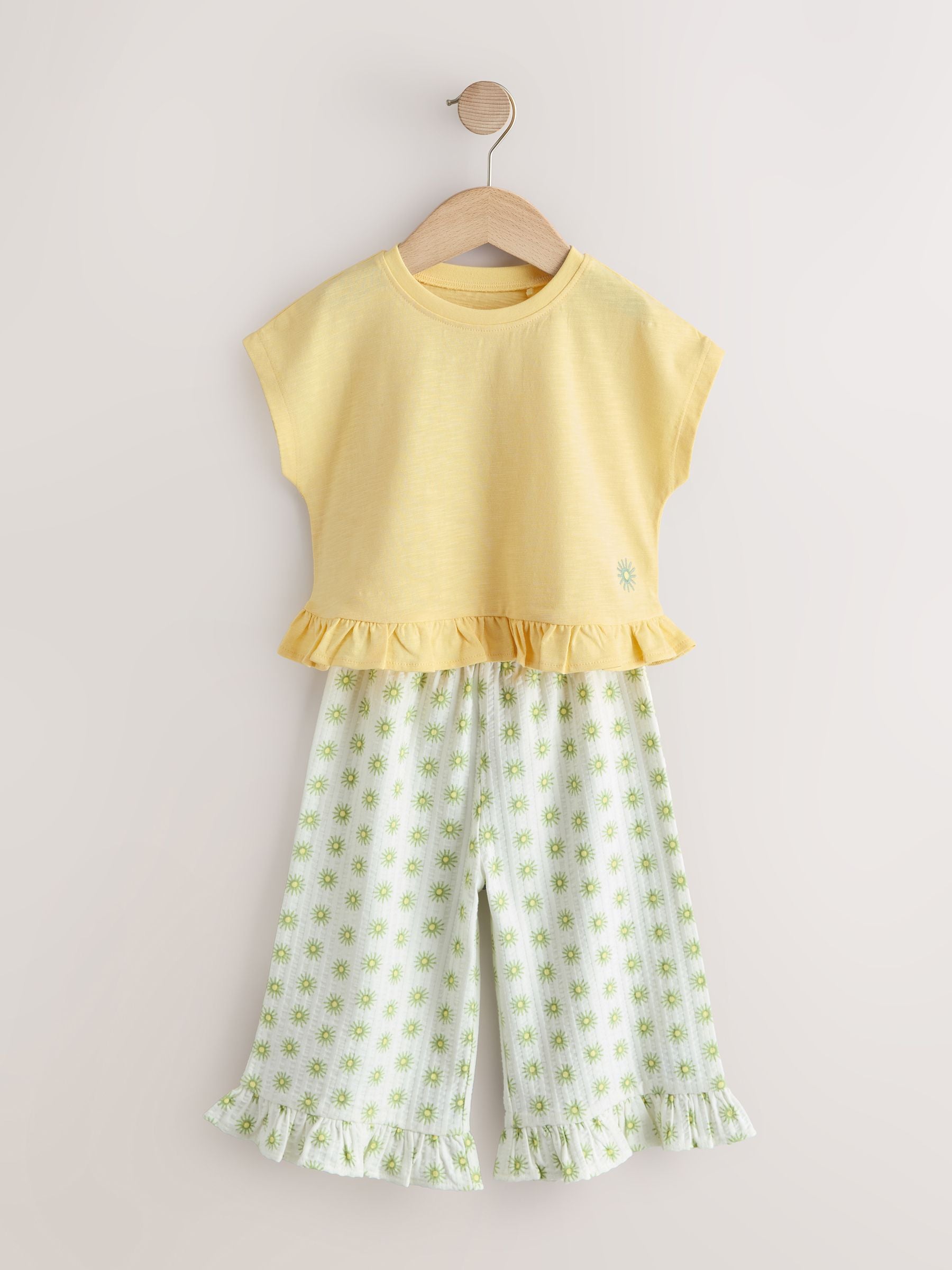 Yellow Flower Wide Leg Trousers Set (3mths-7yrs) image 5