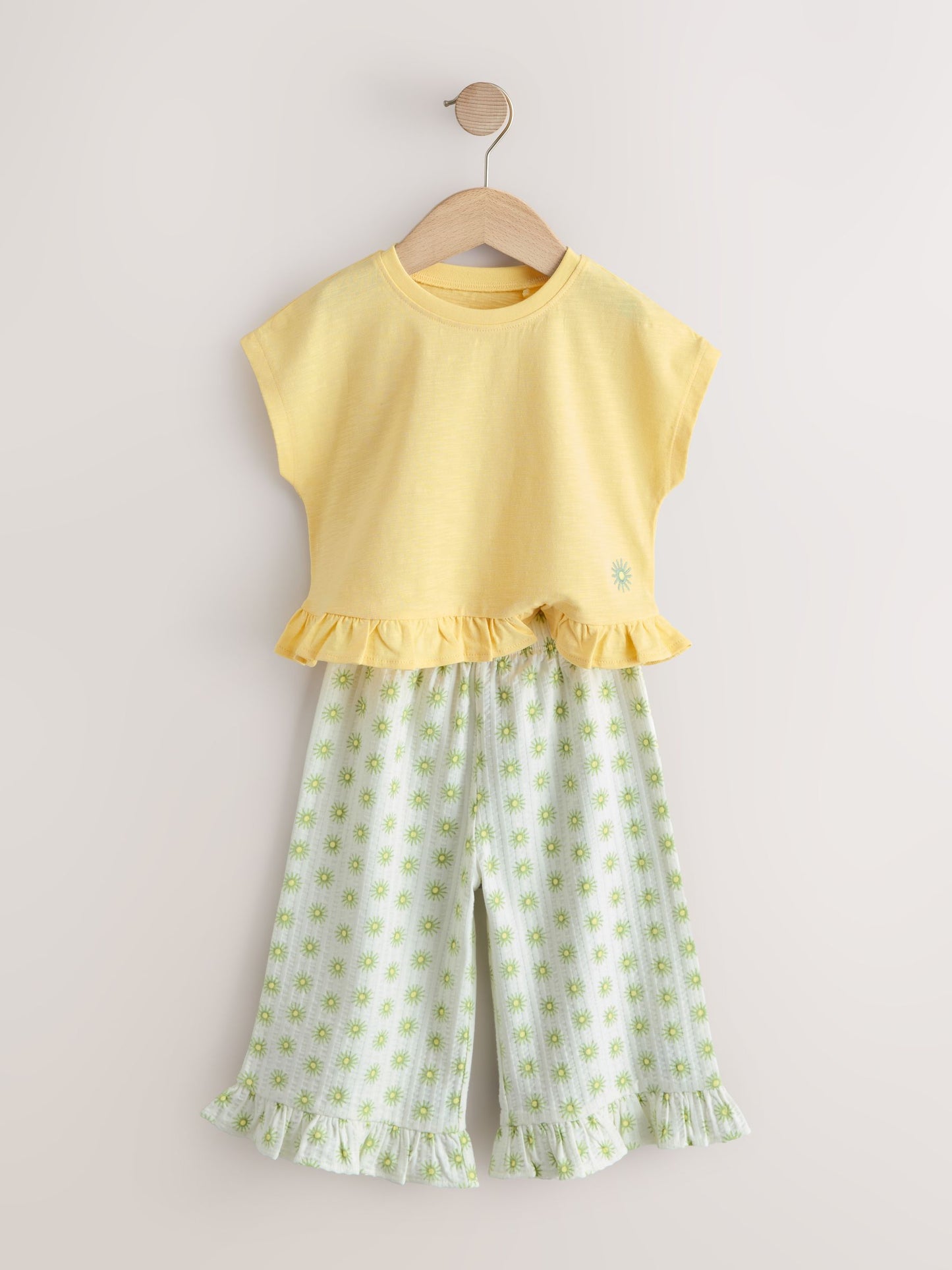 Yellow Flower Wide Leg Trousers Set (3mths-7yrs) image 6