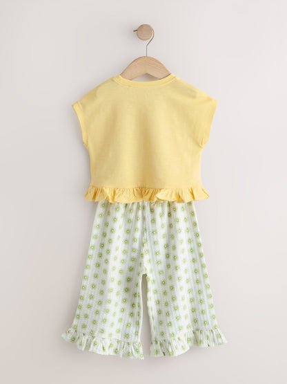 Yellow Flower Wide Leg Trousers Set (3mths-7yrs) image 7