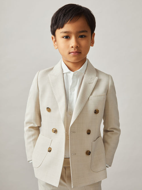 Reiss Stone Belmont J 3-9 yrs Double-Breasted Textured Blazer With Wool image 1