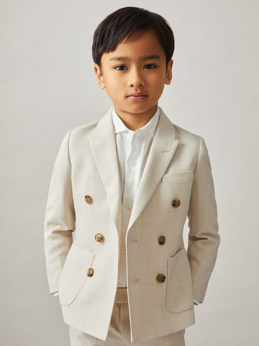 Reiss Stone Belmont J 3-9 yrs Double-Breasted Textured Blazer With Wool image 1
