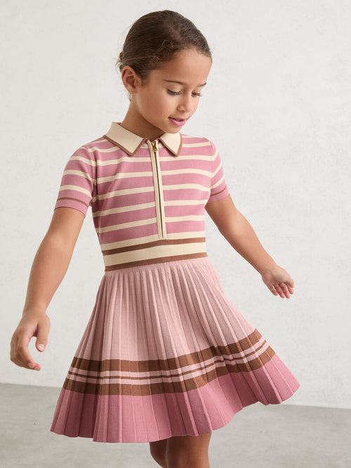 Reiss Pink Ophelia 9-13 yrs Cotton Collared Stripe Knit Dress image 1