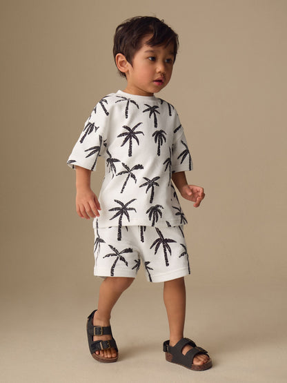White/Black Palm Trees Short Sleeve All-Over Print T-Shirt and Shorts Set (3mths-7yrs) image 1
