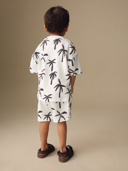 White/Black Palm Trees Short Sleeve All-Over Print T-Shirt and Shorts Set (3mths-7yrs) image 3