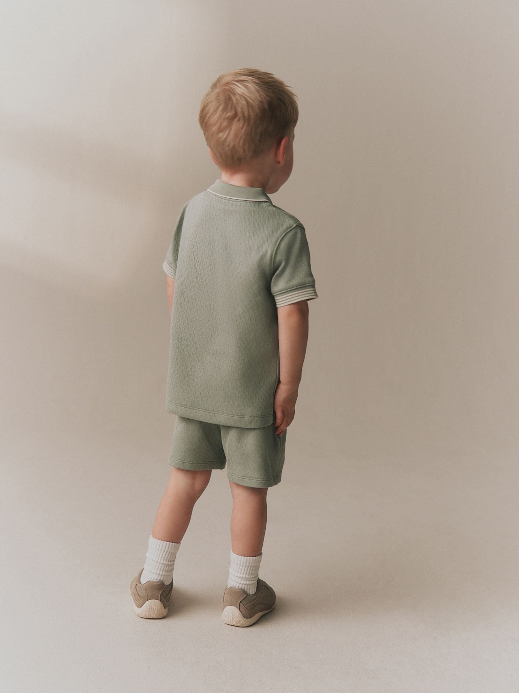 Sage Green Zip Neck Short Sleeve Polo Shirt And Shorts Set (3mths-7yrs) image 2