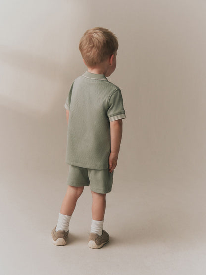 Sage Green Zip Neck Short Sleeve Polo Shirt And Shorts Set (3mths-7yrs) image 2