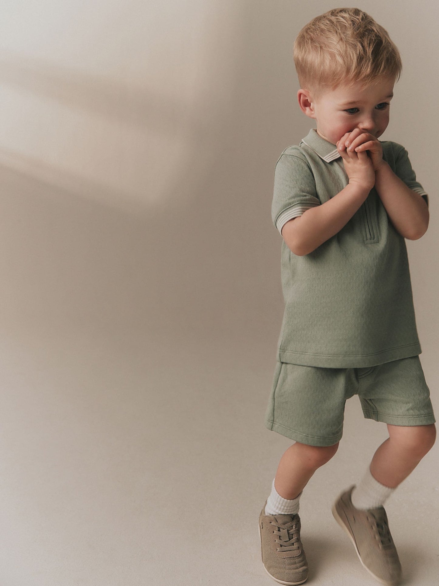 Sage Green Zip Neck Short Sleeve Polo Shirt And Shorts Set (3mths-7yrs) image 3