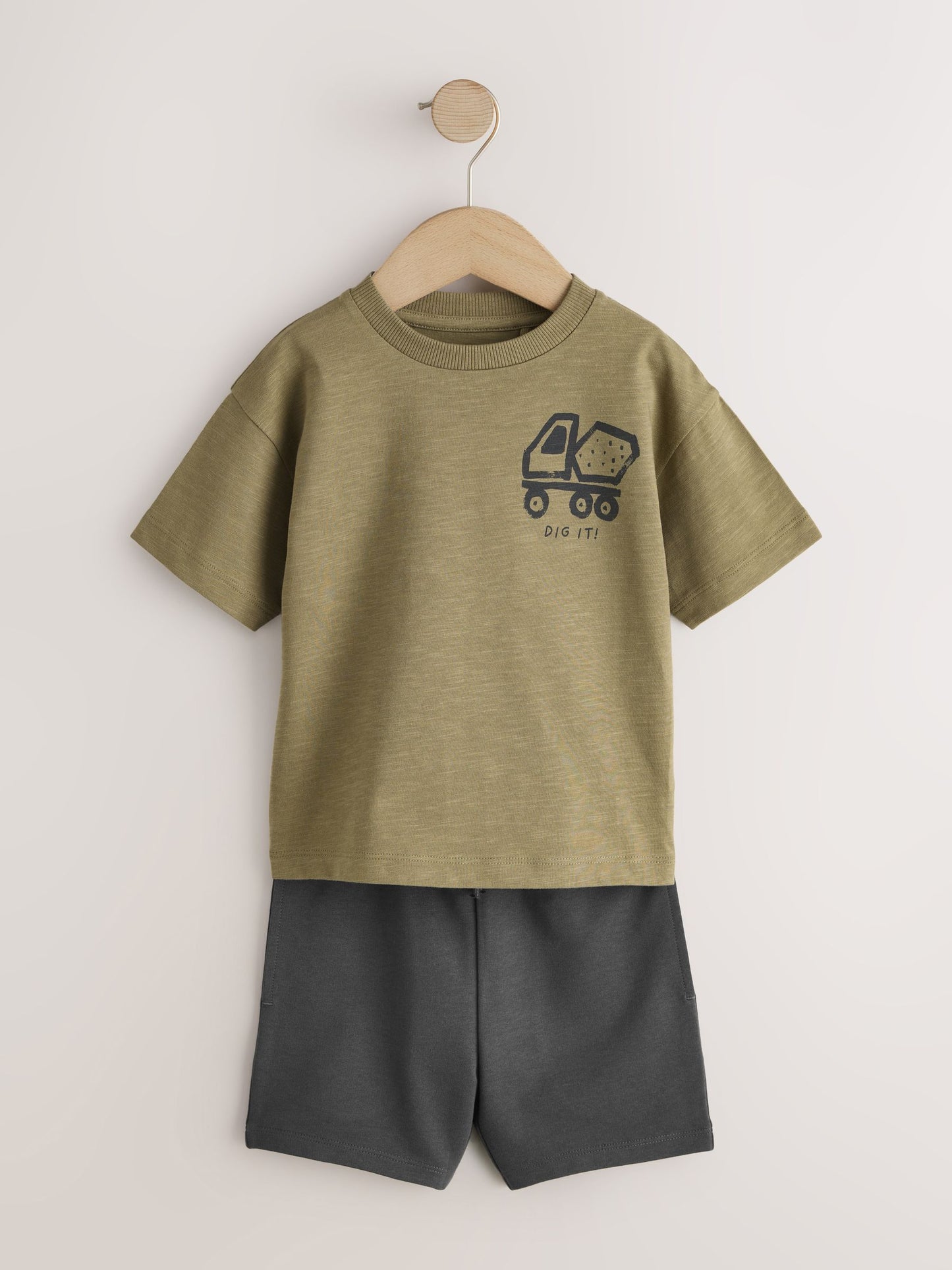 Khaki Green Digger Short Sleeve Back Print T-Shirt and Shorts Set (3mths-7yrs) image 4