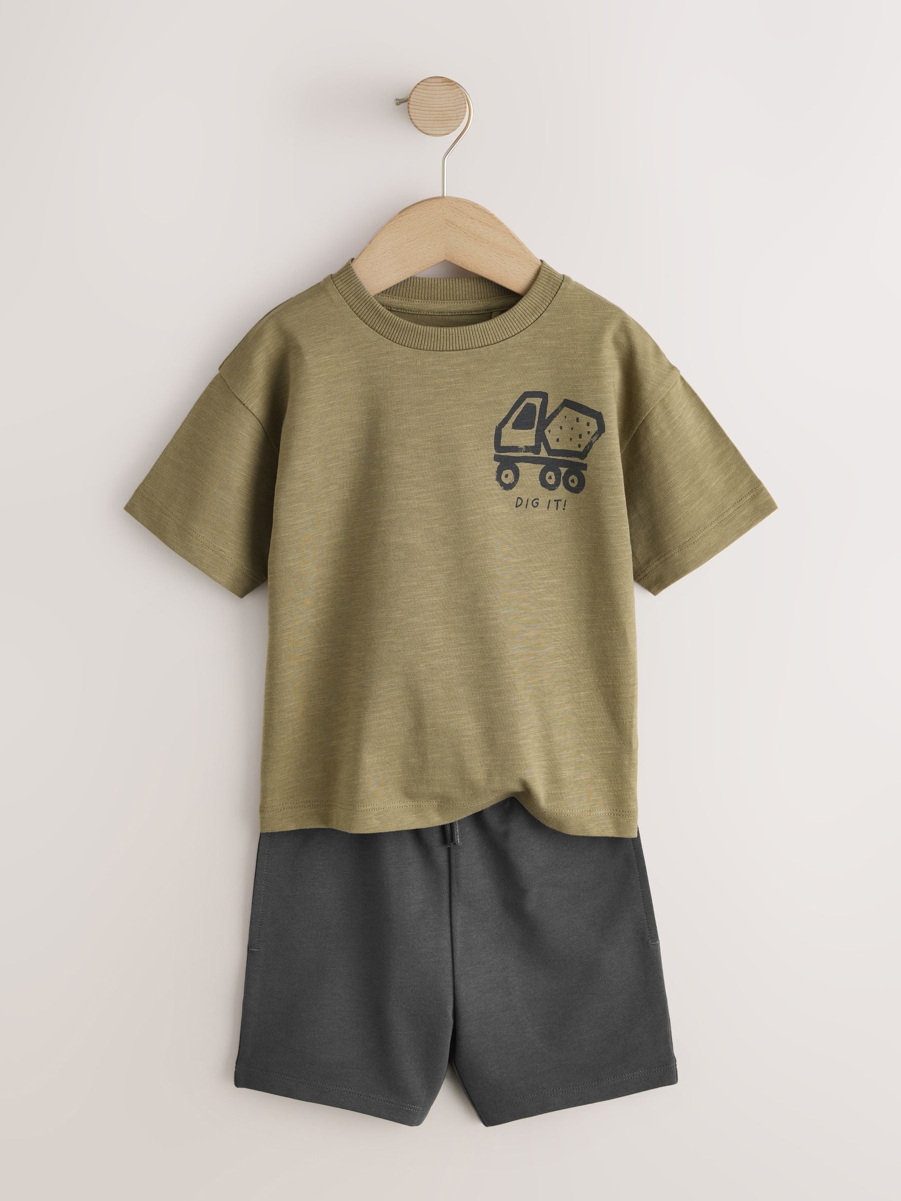 Khaki Green Digger Short Sleeve Back Print T-Shirt and Shorts Set (3mths-7yrs) image 5