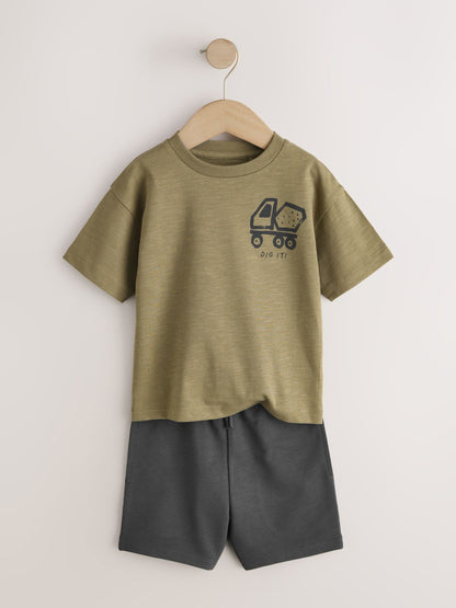 Khaki Green Digger Short Sleeve Back Print T-Shirt and Shorts Set (3mths-7yrs) image 5