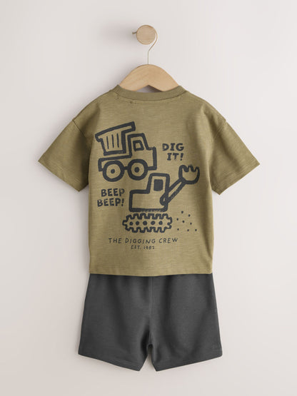 Khaki Green Digger Short Sleeve Back Print T-Shirt and Shorts Set (3mths-7yrs) image 6