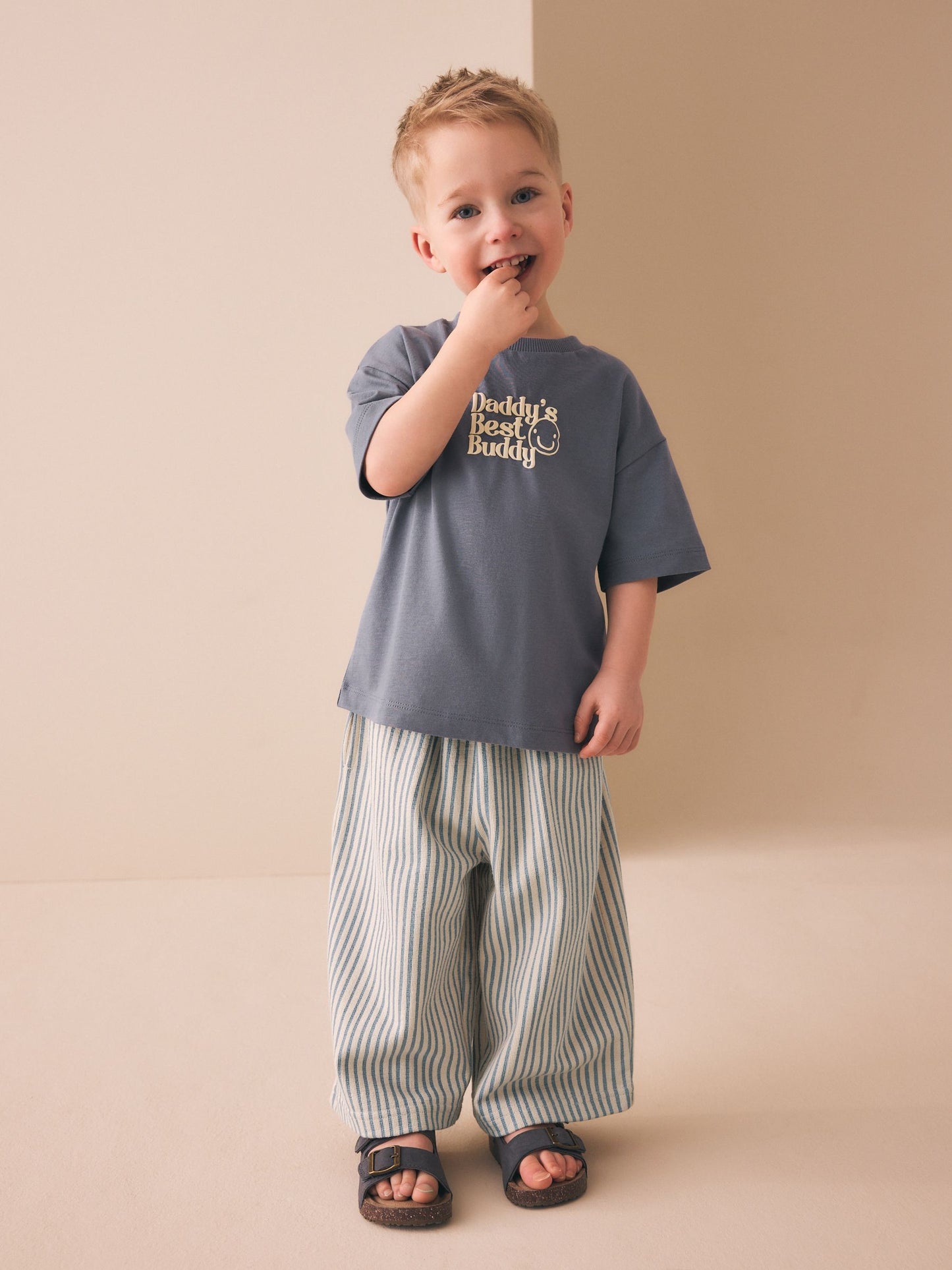 Blue/Ecru Stripe Textured Lightweight Joggers (3mths-7yrs) image 2