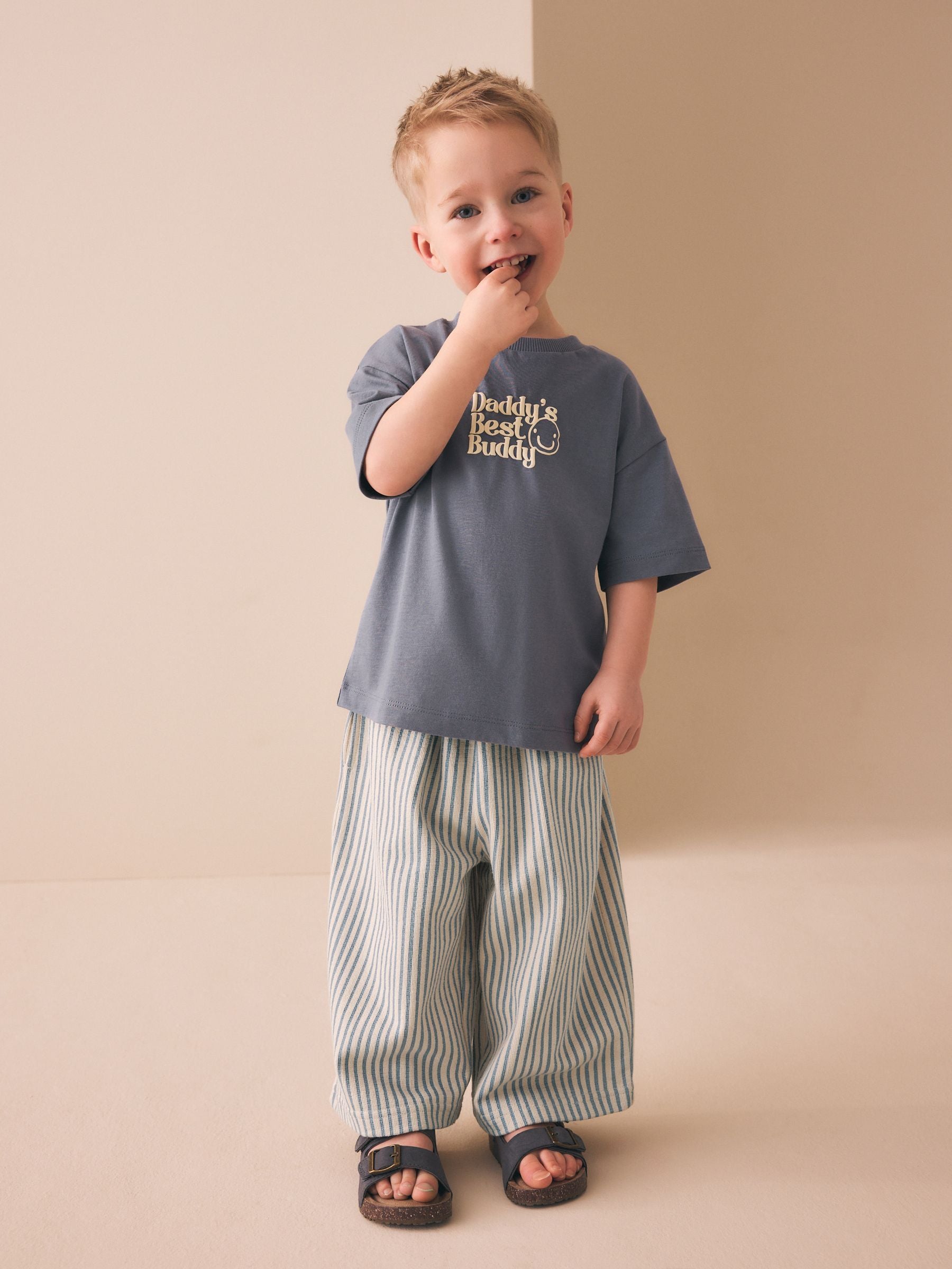 Blue/Ecru Stripe Textured Lightweight Joggers (3mths-7yrs) image 2