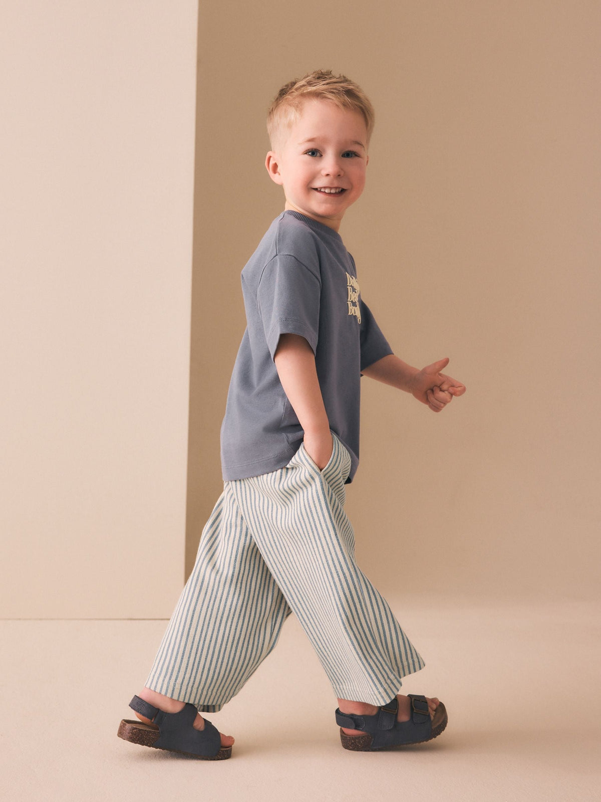 Dsiney Kidz - Blue/Ecru Stripe Textured Lightweight Joggers (3mths-7yrs) image 3